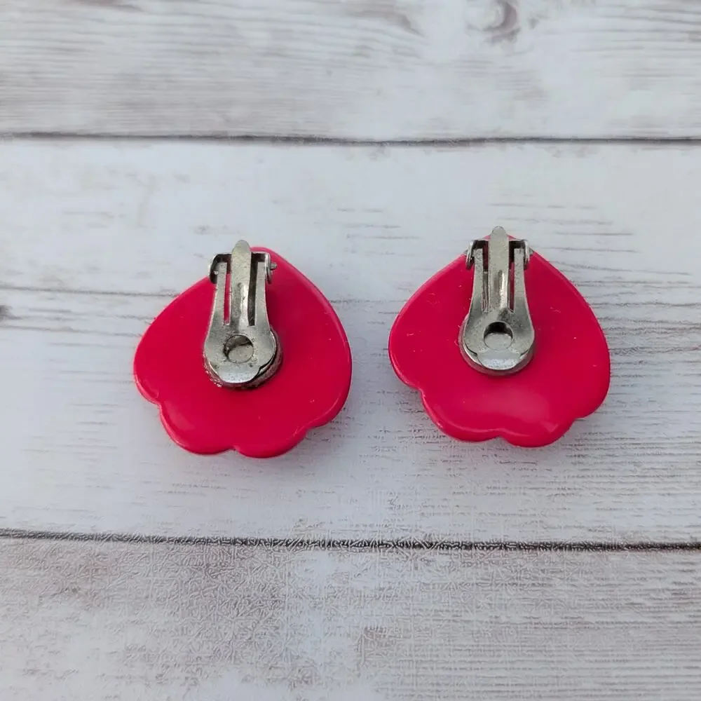 Vintage Clip On Earrings Large Red Statement Flourish 1.25